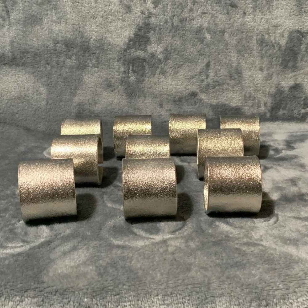 Set of 10 Silver Textured Metal Napkin Rings Modern Split Cuff Table Decor